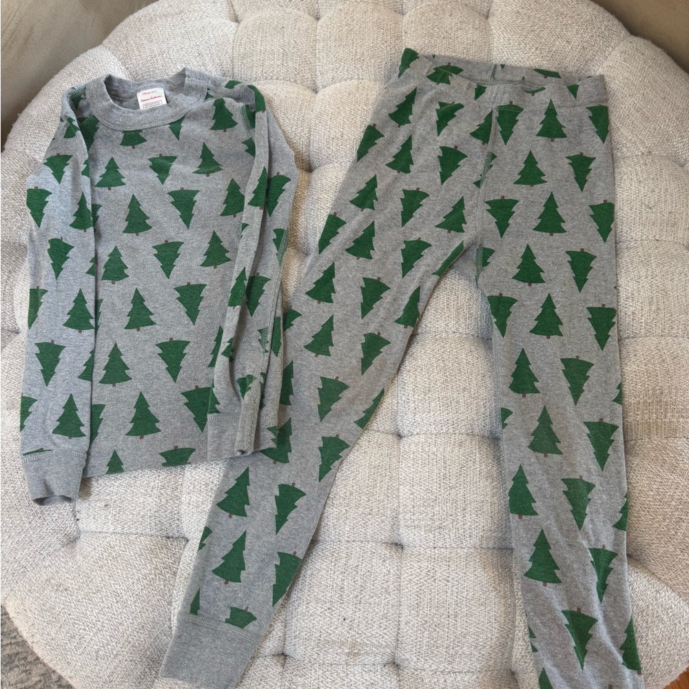Hanna Andersson Gray and Green Pajama Sets with Festive Tree Pattern